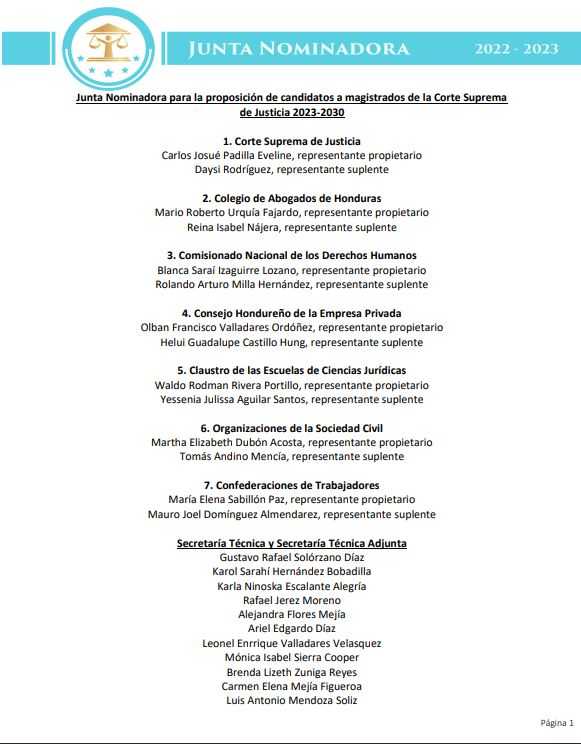 Informe final de la Junta Nominadora 